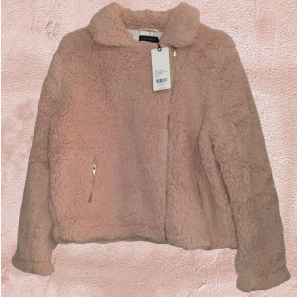 NEW Pink Teddy Jacket Coat Size Large Biker Moto Furry Sherpa‎ by SILVER JEANS - Picture 2 of 12